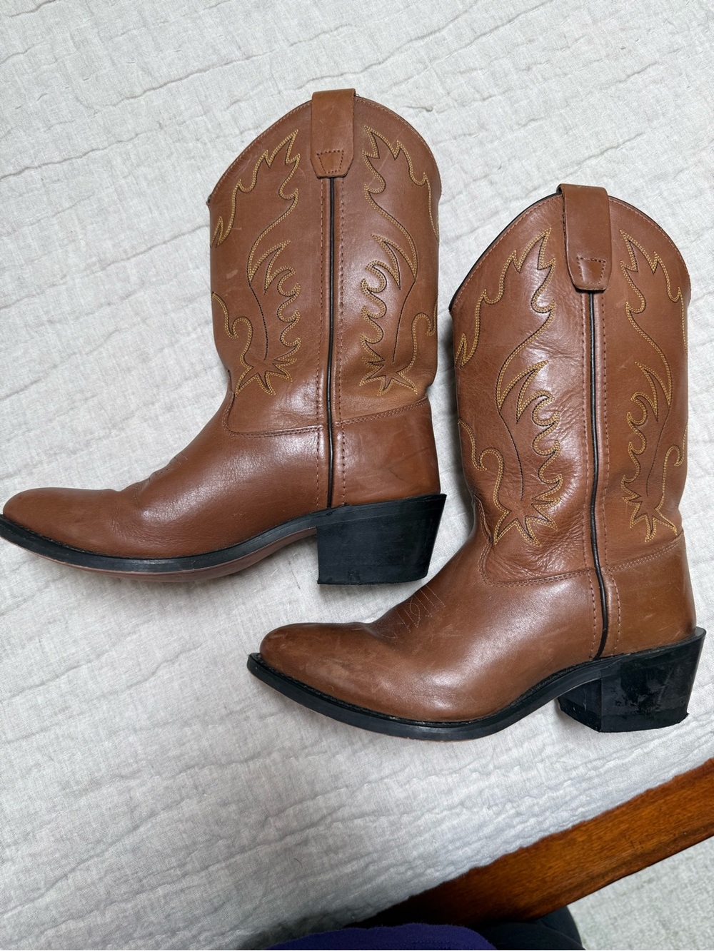 Old West Brown Leather Heeled Cowboy Boots